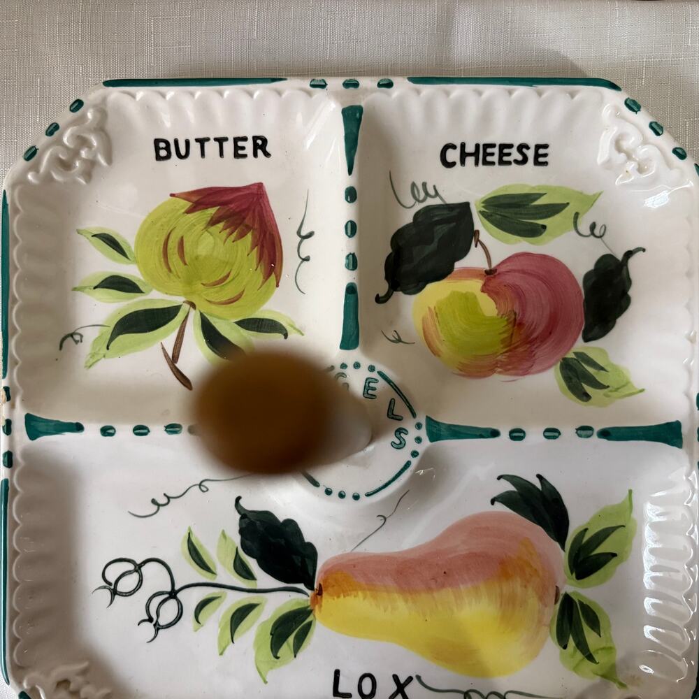 Vintage Traditional Bagel and Lox, Butter, Cheese Cereamic Painted‎ Serving Tray